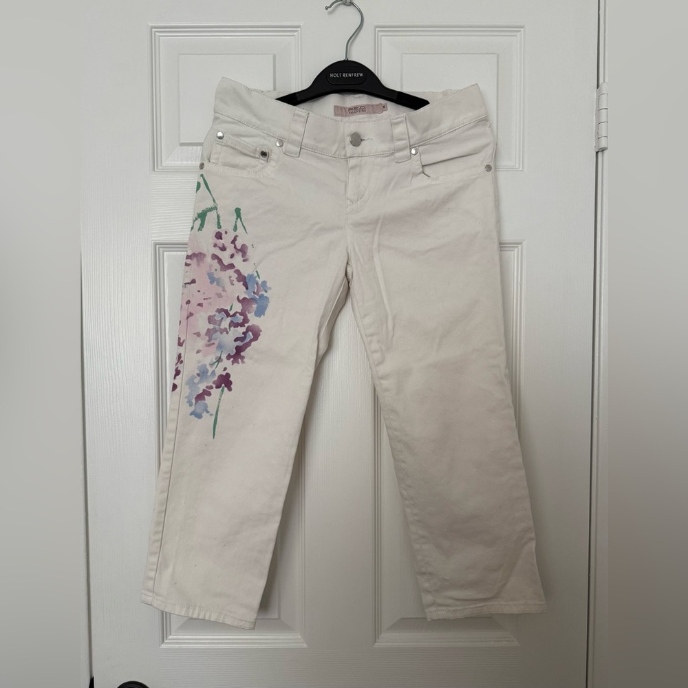 RED Valentino Cream Jeans with Floral Accents